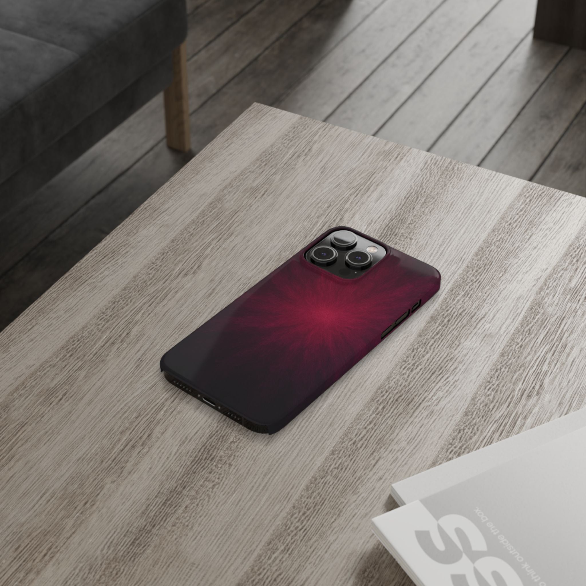 Burgundy Nebula Slim Phone Case — Deep Red Galaxy Design