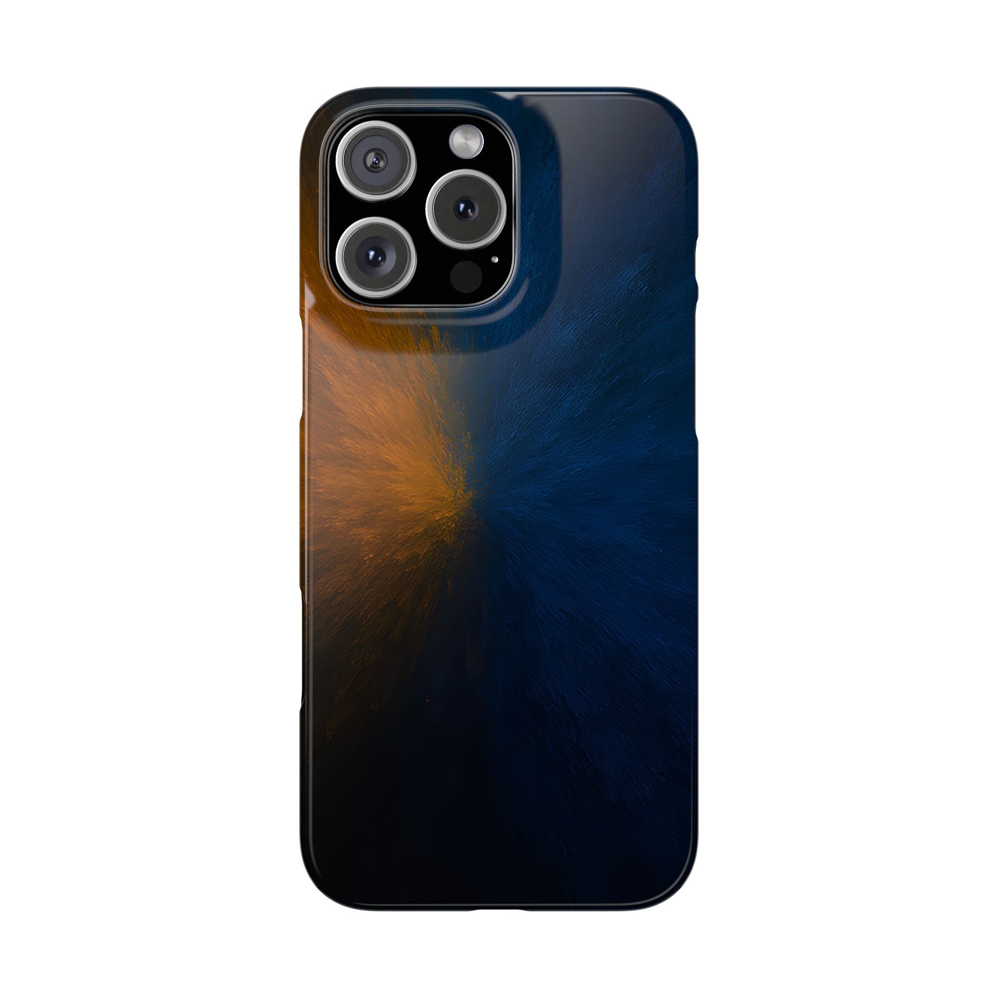 Slim Phone Case — Dark Blue & Amber Abstract Burst Protective Cover