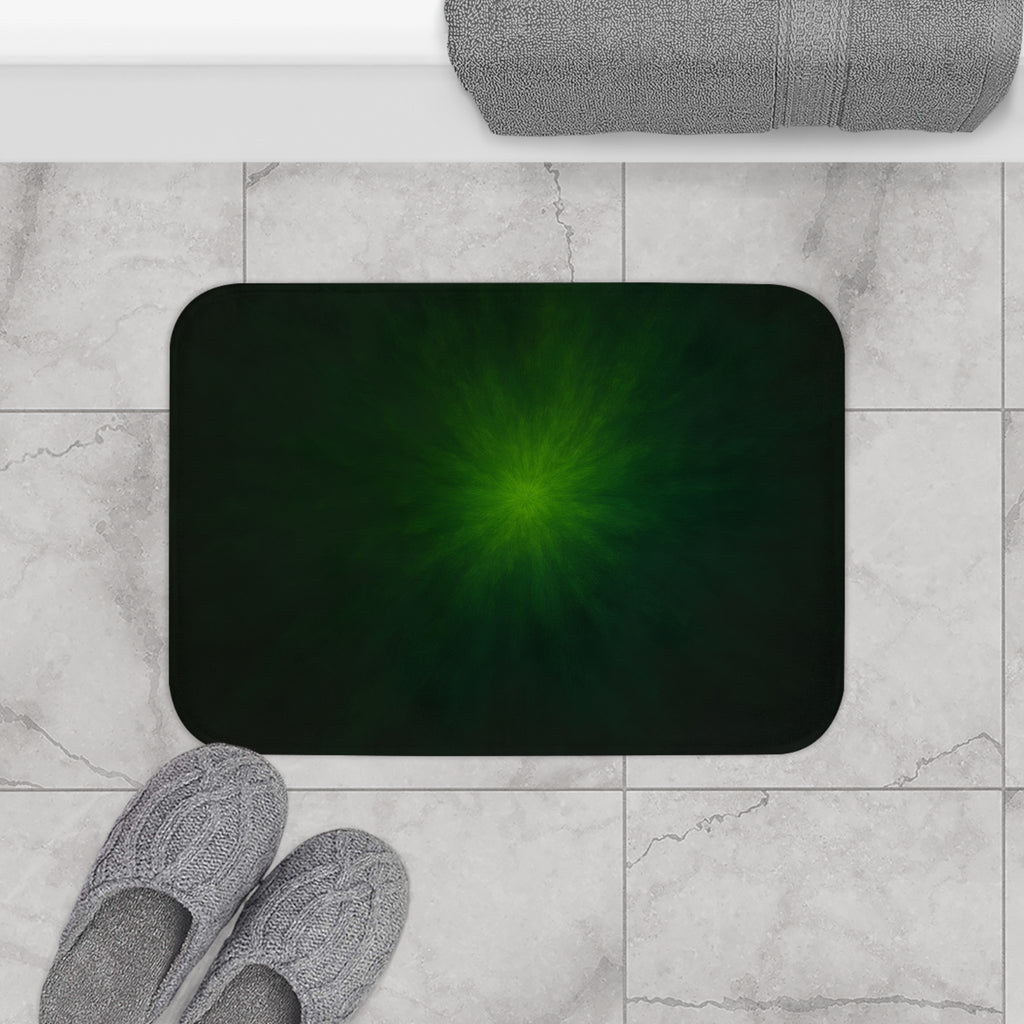 Emerald Glow Bath Mat — Soft Non-Slip Bathroom Rug with Subtle Green Radiant Center