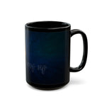 Galaxy Heart Black Mug — Subtle Blue & Orange Nebula Coffee Cup (11oz/15oz)