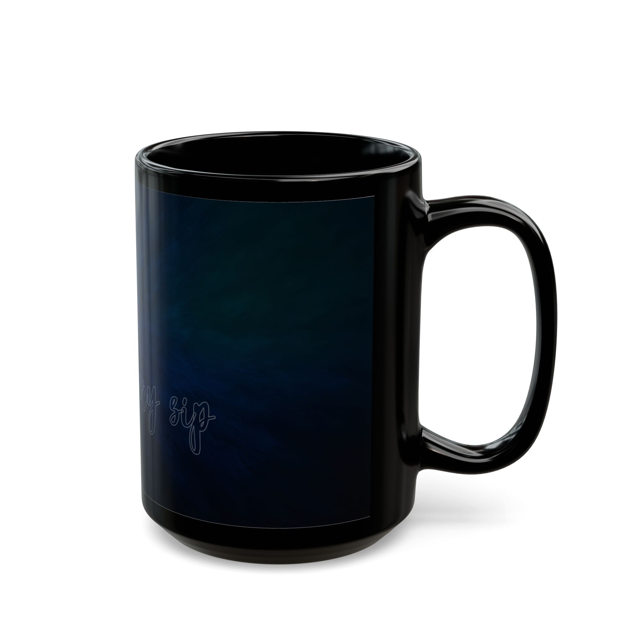 Galaxy Heart Black Mug — Subtle Blue & Orange Nebula Coffee Cup (11oz/15oz)