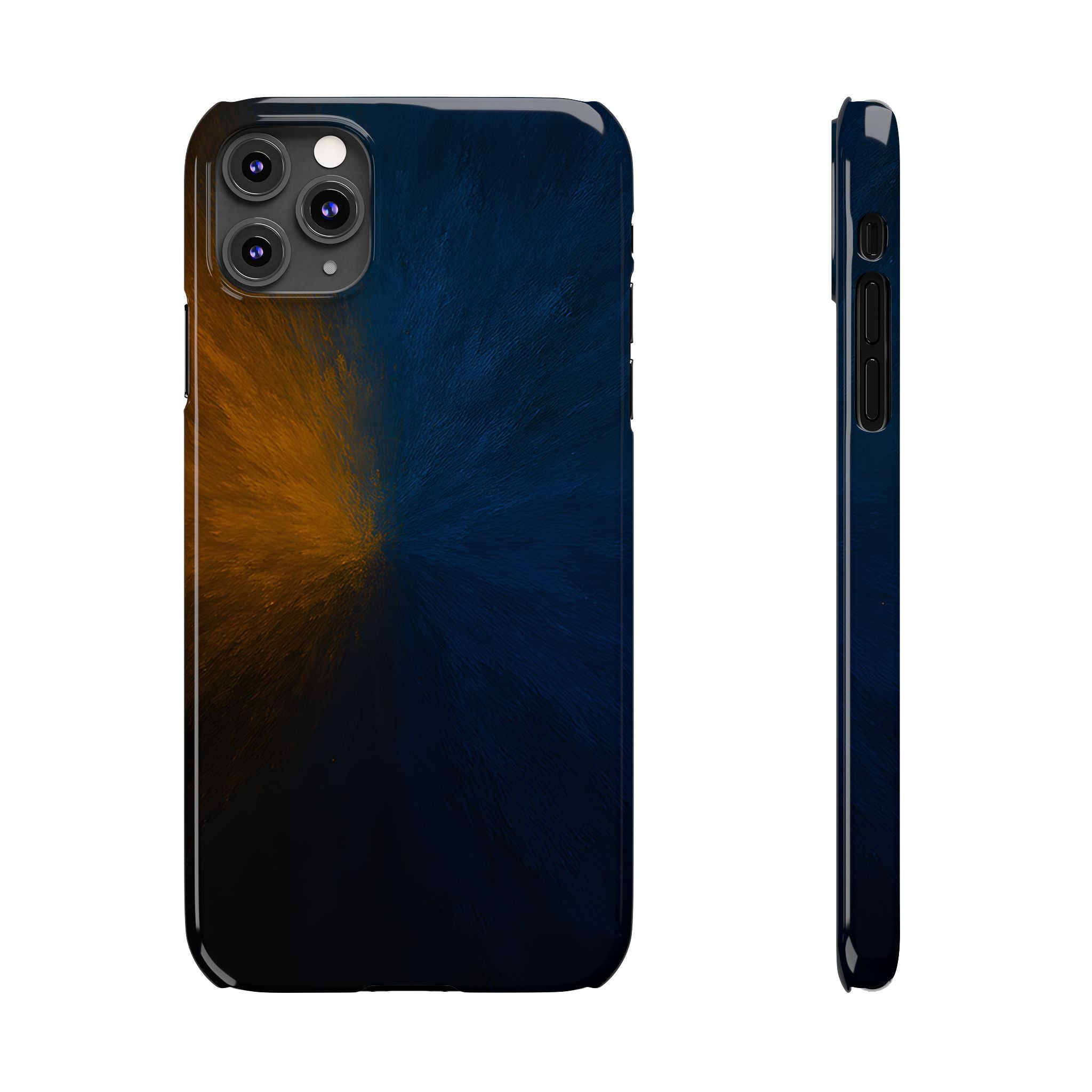 Slim Phone Case — Dark Blue & Amber Abstract Burst Protective Cover