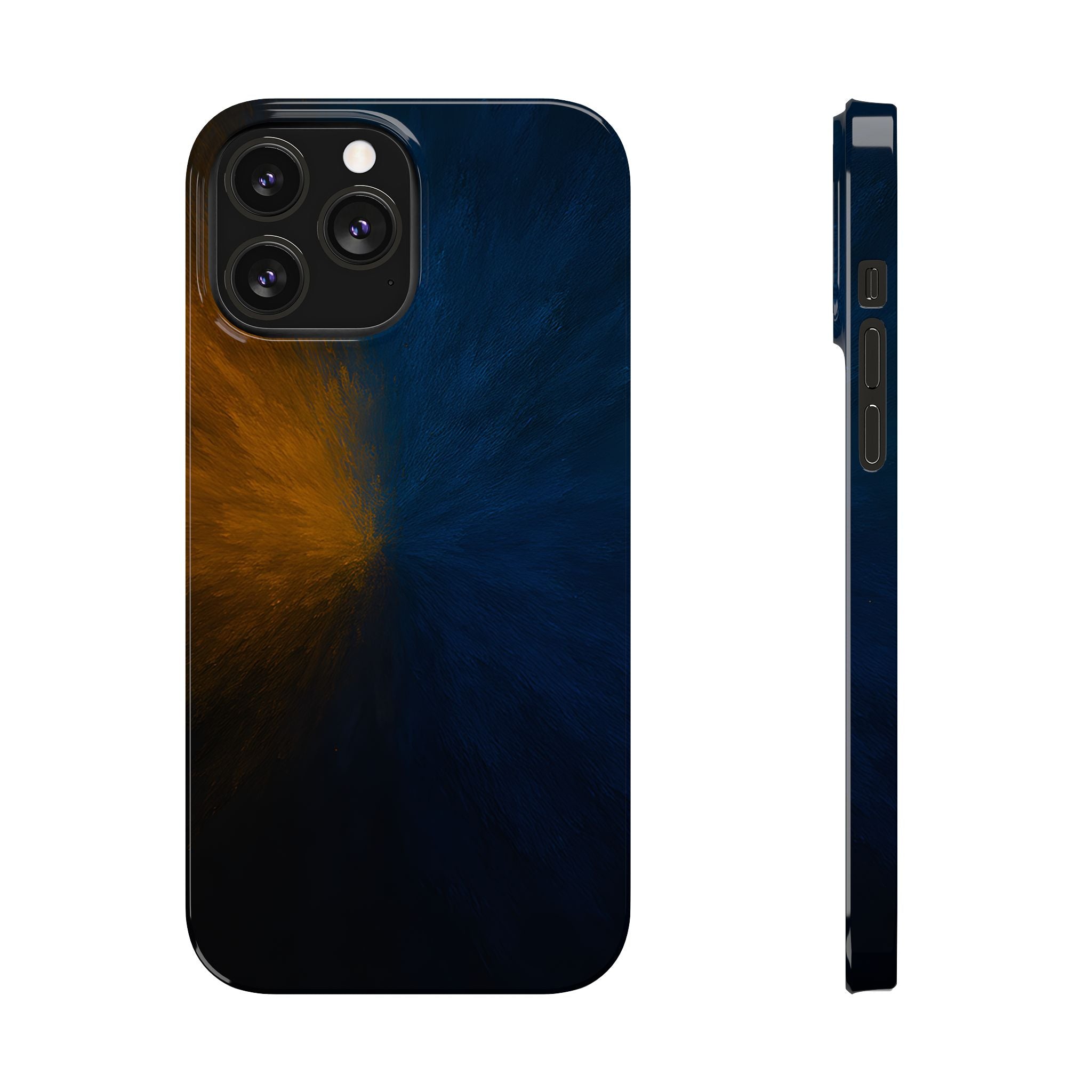 Slim Phone Case — Dark Blue & Amber Abstract Burst Protective Cover